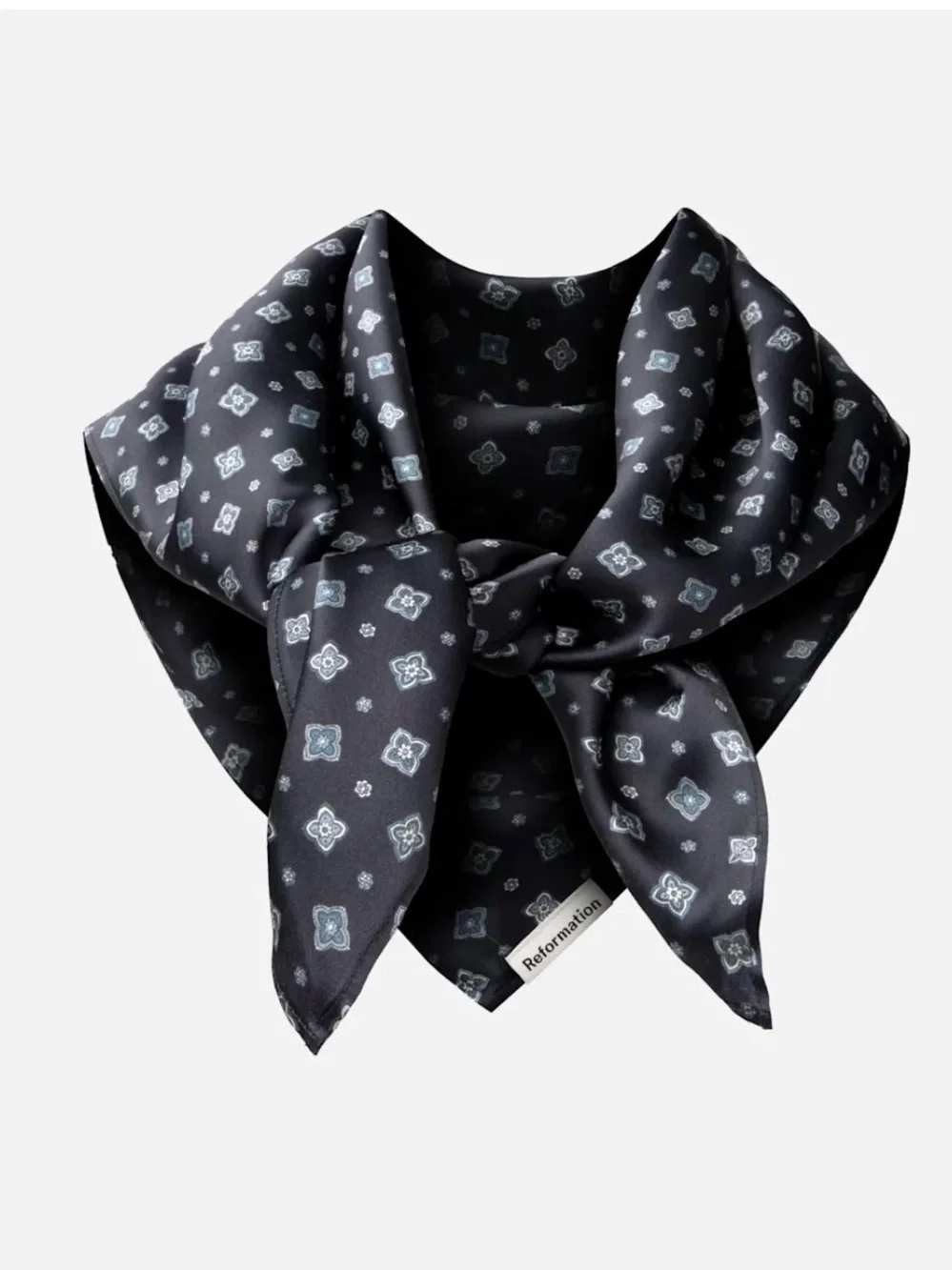 Reformation Silk Scarf in Windsor - Navy with Pale Blue Geometric Motif
